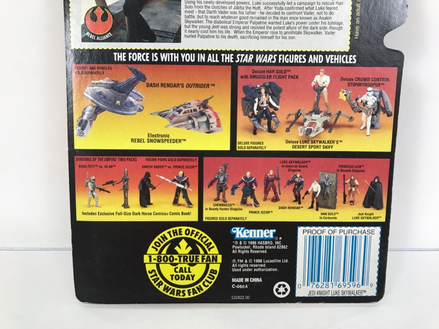 STAR WARS The Power Of The Force Luke Skywalker With Lightsaber And Removable Cloak Kenner Hasbro 1996 69605/69596 New On Card [Photo 10]
