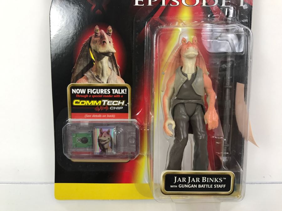 STAR WARS Episode 1 Jar Jar Binks With Gungan Battle Staff CommTech Chip Collection 1 Hasbro 1998 84085/84077 New On Card [Photo 2]