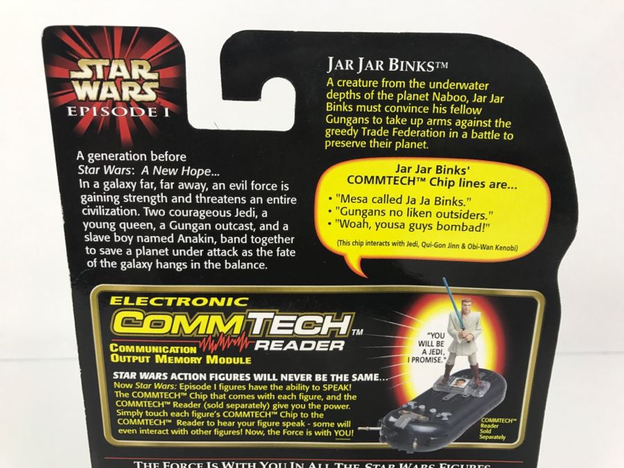 STAR WARS Episode 1 Jar Jar Binks With Gungan Battle Staff CommTech Chip Collection 1 Hasbro 1998 84085/84077 New On Card [Photo 9]