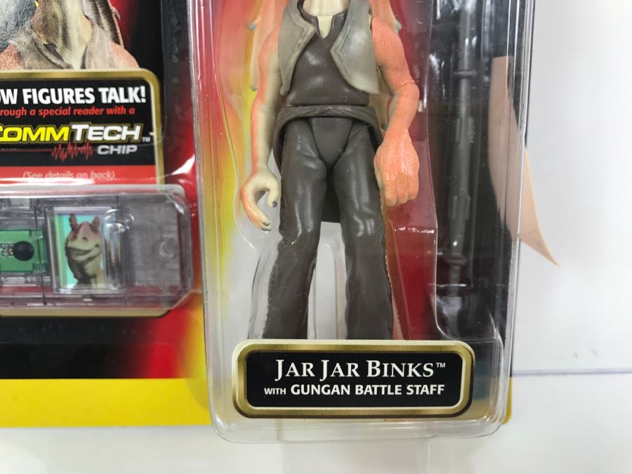 STAR WARS Episode 1 Jar Jar Binks With Gungan Battle Staff CommTech Chip Collection 1 Hasbro 1998 84085/84077 New On Card [Photo 4]