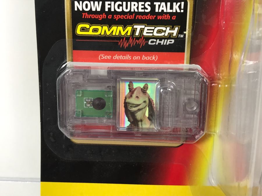 STAR WARS Episode 1 Jar Jar Binks With Gungan Battle Staff CommTech Chip Collection 1 Hasbro 1998 84085/84077 New On Card [Photo 6]