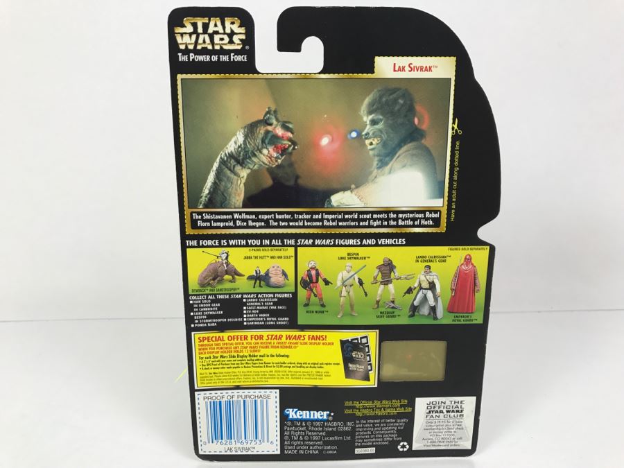 STAR WARS The Power Of The Force Lak Sivrak With Blaster Pistol And Vibro Blade Freeze Frame Action Slide Collection 2 Kenner Hasbro 1997 69605/69753 New On Card [Photo 9]