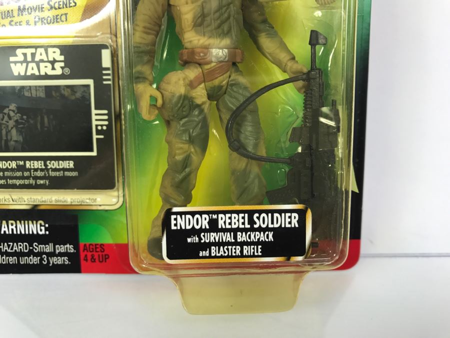 STAR WARS The Power Of The Force Endor Rebel Soldier With Survival Backpack And Blaster Rifle Freeze Frame Action Slide Collection 1 Kenner Hasbro 1997 69570/69716 New On Card [Photo 5]