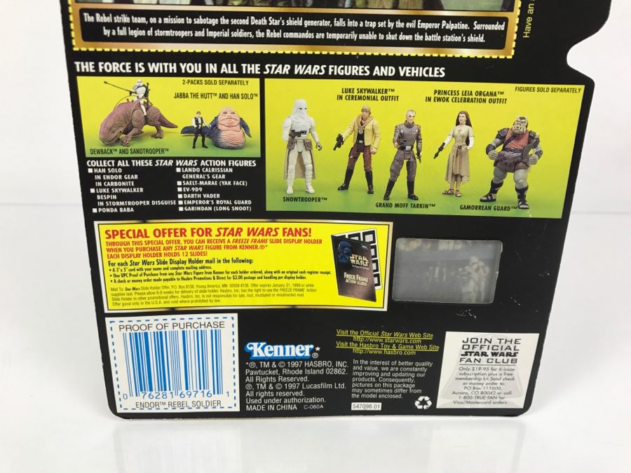 STAR WARS The Power Of The Force Endor Rebel Soldier With Survival Backpack And Blaster Rifle Freeze Frame Action Slide Collection 1 Kenner Hasbro 1997 69570/69716 New On Card [Photo 11]