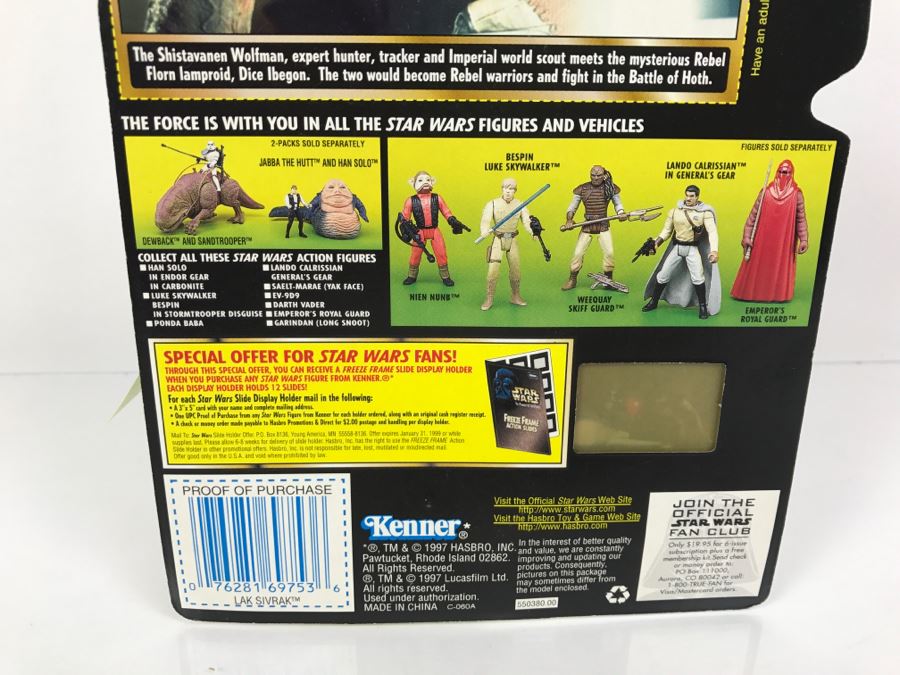 STAR WARS The Power Of The Force Lak Sivrak With Blaster Pistol And Vibro Blade Freeze Frame Action Slide Collection 2 Kenner Hasbro 1997 69605/69753 New On Card [Photo 11]