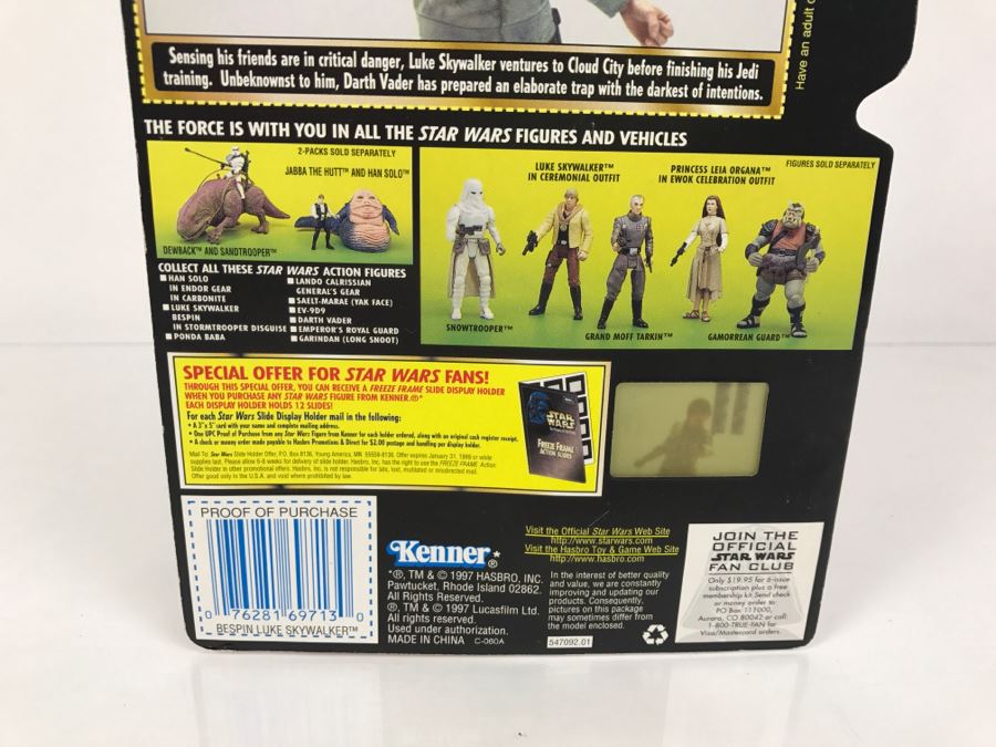 STAR WARS The Power Of The Force Bespin Luke Skywalker With Lightsaber And Blaster Pistol Freeze Frame Action Slide Collection 1 Kenner Hasbro 1997 69570/69713 New On Card [Photo 11]