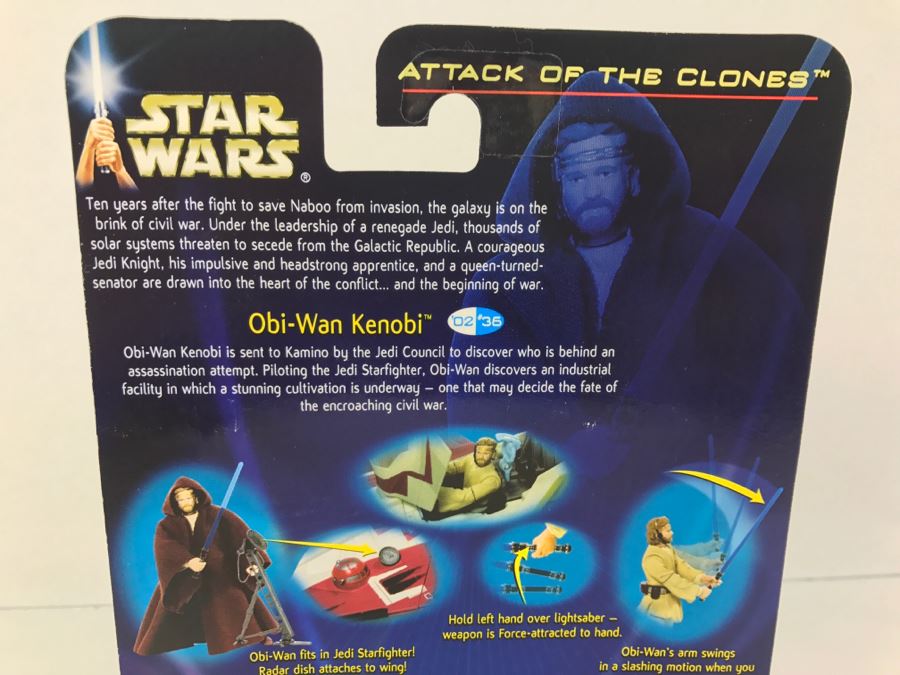 STAR WARS Attack of the Clones Obi-Wan Kenobi Jedi Starfighter Pilot #36 Collection 1 Hasbro 2002 84860/84851 New On Card [Photo 9]