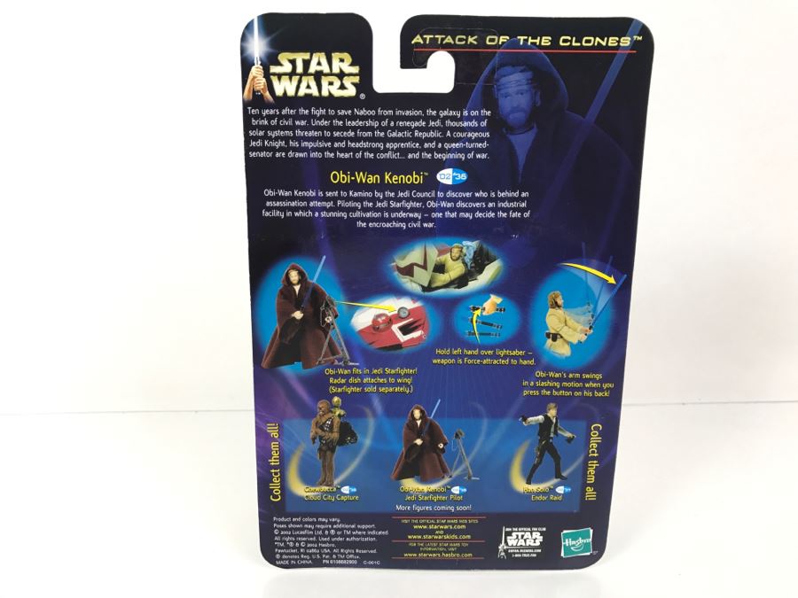 STAR WARS Attack of the Clones Obi-Wan Kenobi Jedi Starfighter Pilot #36 Collection 1 Hasbro 2002 84860/84851 New On Card [Photo 8]