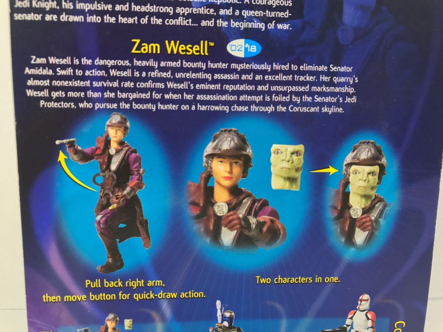 STAR WARS Attack of the Clones Zam Wesell Bounty Hunter #18 Collection 1 Hasbro 2002 84655/84851 New On Card [Photo 11]
