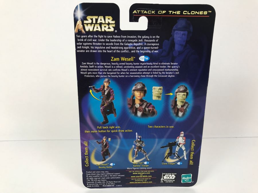 STAR WARS Attack of the Clones Zam Wesell Bounty Hunter #18 Collection 1 Hasbro 2002 84655/84851 New On Card [Photo 9]