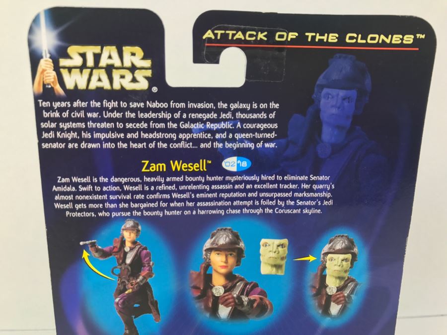 STAR WARS Attack of the Clones Zam Wesell Bounty Hunter #18 Collection 1 Hasbro 2002 84655/84851 New On Card [Photo 10]