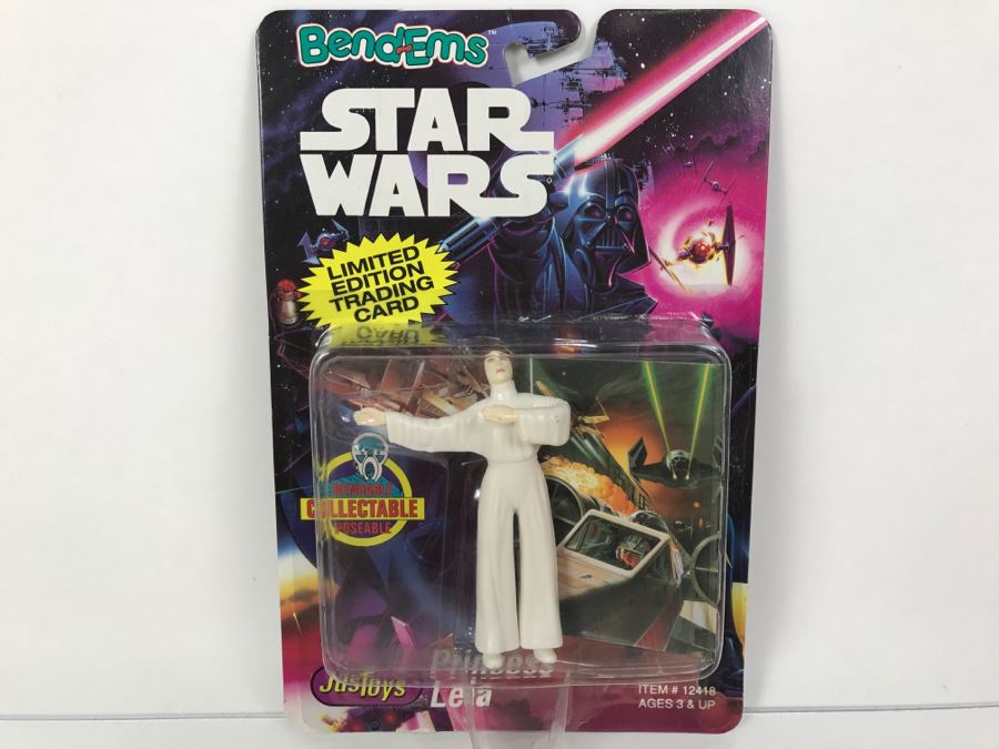 STAR WARS Bend-Ems With Limited Edition Trading Card Princess Leia Topps Just Toys 1993 12418 New On Card