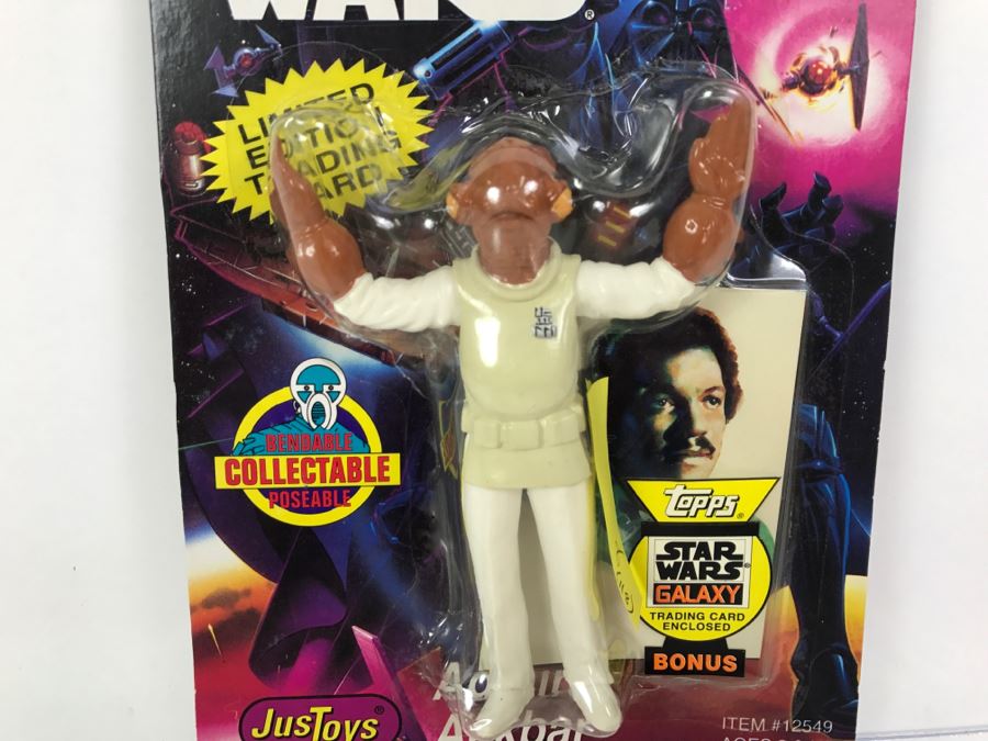 STAR WARS Bend-Ems With Limited Edition Trading Card Admiral Akbar Topps Just Toys 1994 12549 New On Card [Photo 3]