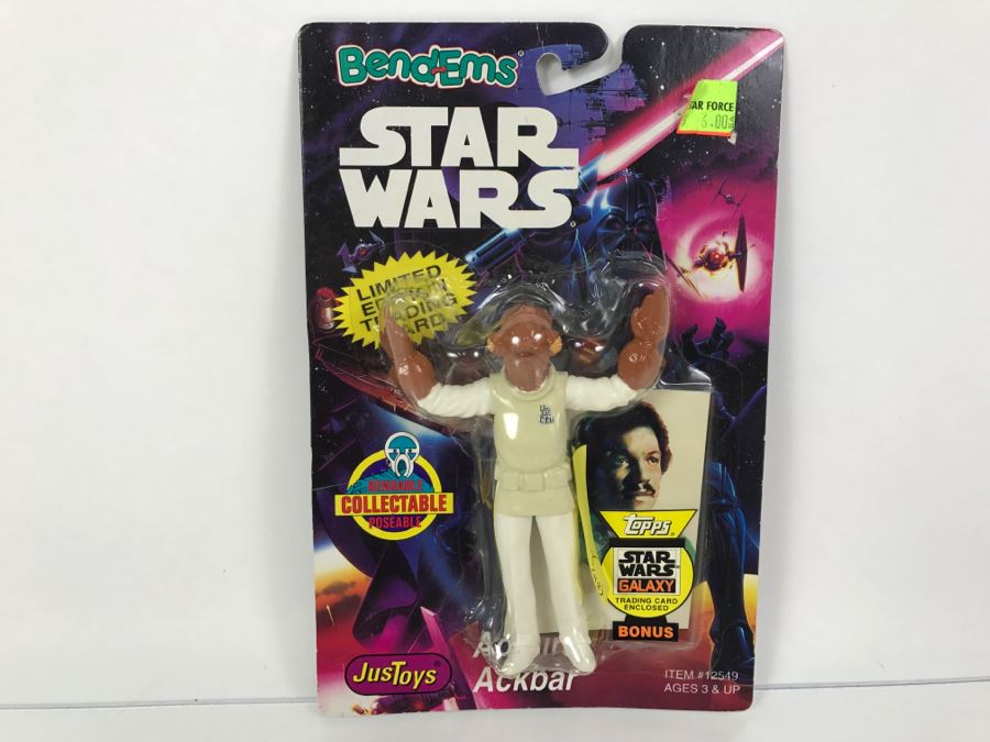 STAR WARS Bend-Ems With Limited Edition Trading Card Admiral Akbar Topps Just Toys 1994 12549 New On Card