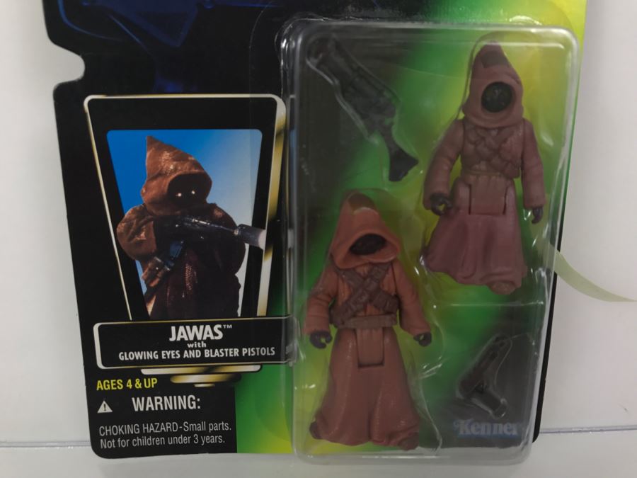 STAR WARS The Power Of The Force Jawas With Glowing Eyes And Blaster Pistols Collection 2 Kenner Hasbro 1996 69605/69607 New On Card [Photo 4]