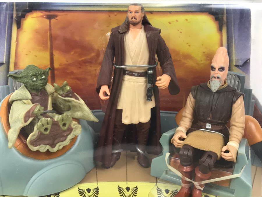 STAR WARS Jedi High Council Qui-Gon Jinn, Ki-Adi Mundi, Yoda Scene 1 Hasbro 2004 32153 New In Box [Photo 5]