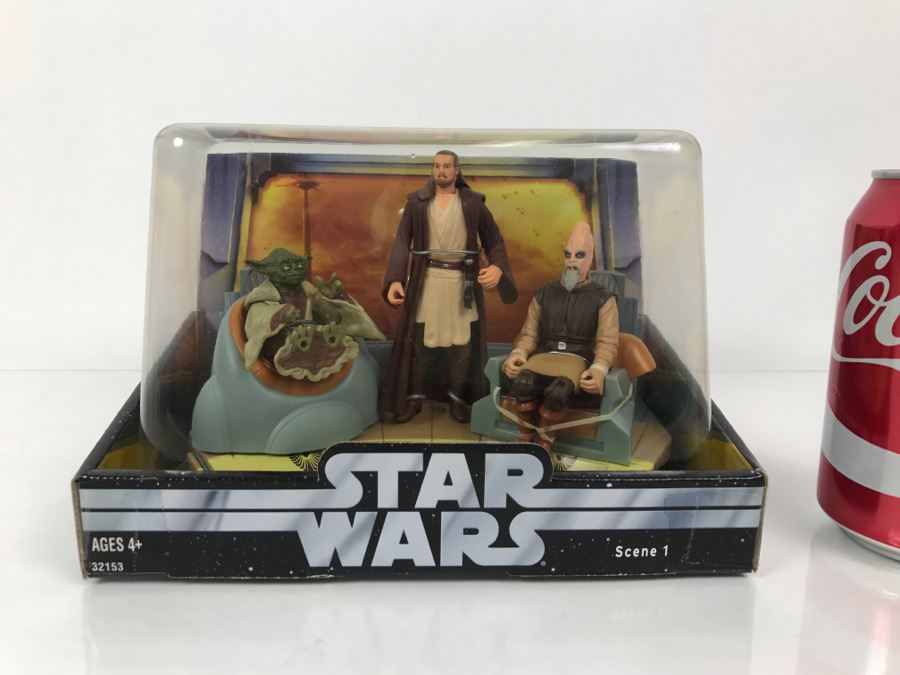 STAR WARS Jedi High Council Qui-Gon Jinn, Ki-Adi Mundi, Yoda Scene 1 Hasbro 2004 32153 New In Box [Photo 1]