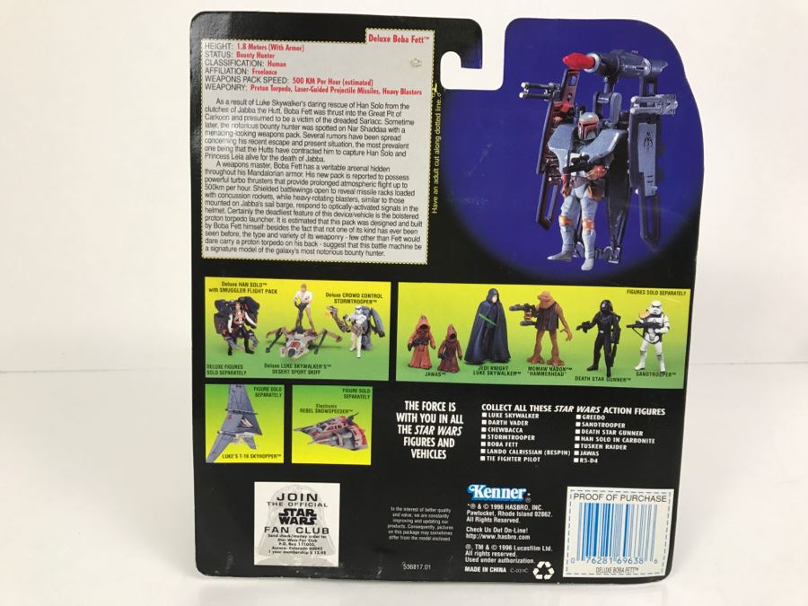 STAR WARS Deluxe Boba Fett With Wing-Blast Rocketpack And Overhead Cannon Kenner Hasbro 1996 69610/69638 New on Card [Photo 9]