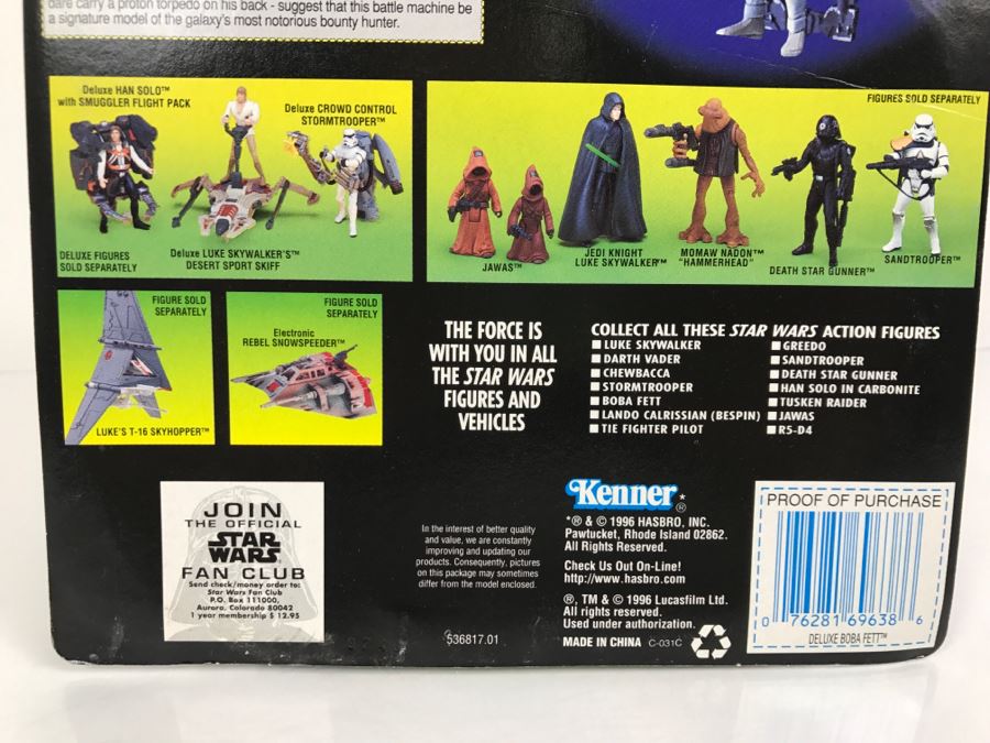 STAR WARS Deluxe Boba Fett With Wing-Blast Rocketpack And Overhead Cannon Kenner Hasbro 1996 69610/69638 New on Card [Photo 11]