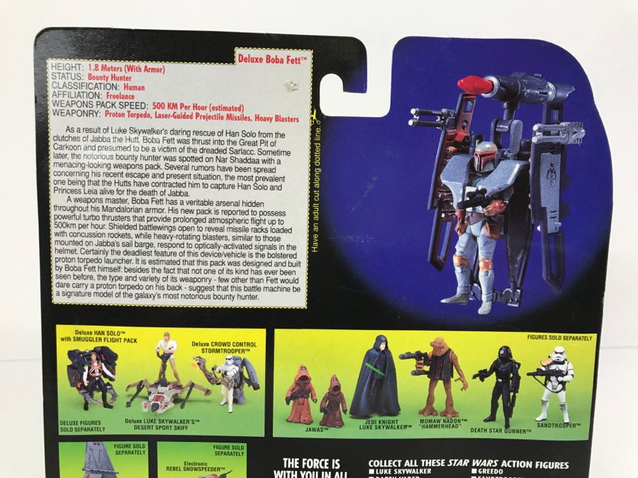 STAR WARS Deluxe Boba Fett With Wing-Blast Rocketpack And Overhead Cannon Kenner Hasbro 1996 69610/69638 New on Card [Photo 10]
