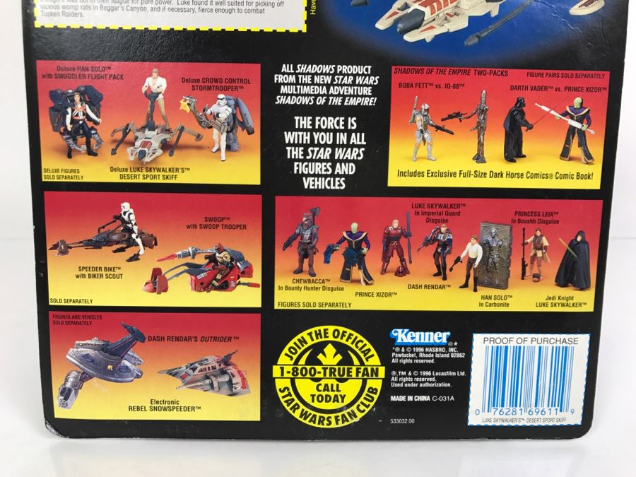 STAR WARS Rebel Alliance Deluxe Luke Skywalker Desert Sport Skiff With Blasting Rocket Launcher And Rapid-Deploy Wings Kenner Hasbro 1996  69610/69611 New On Card [Photo 12]