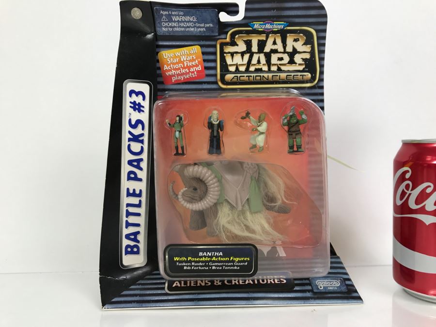 STAR WARS Action Fleet Battle Packs #3 Aliens & Creatures Bantha With Posable-Action Figures Tusken Raider, Gamorrean Guard, Bib Fortuna, Bre Tonnika Galoob 1996 68010 New On Card [Photo 1]
