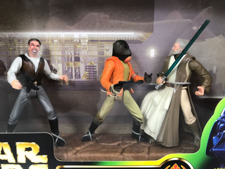 STAR WARS The Power Of The Force Rebel Alliance Cantina Showdown Dr. Evazan, Ponda Baba, Obi-Wan Kenobi Kenner Hasbro 1997 69650/69738 New in Box [Photo 3]