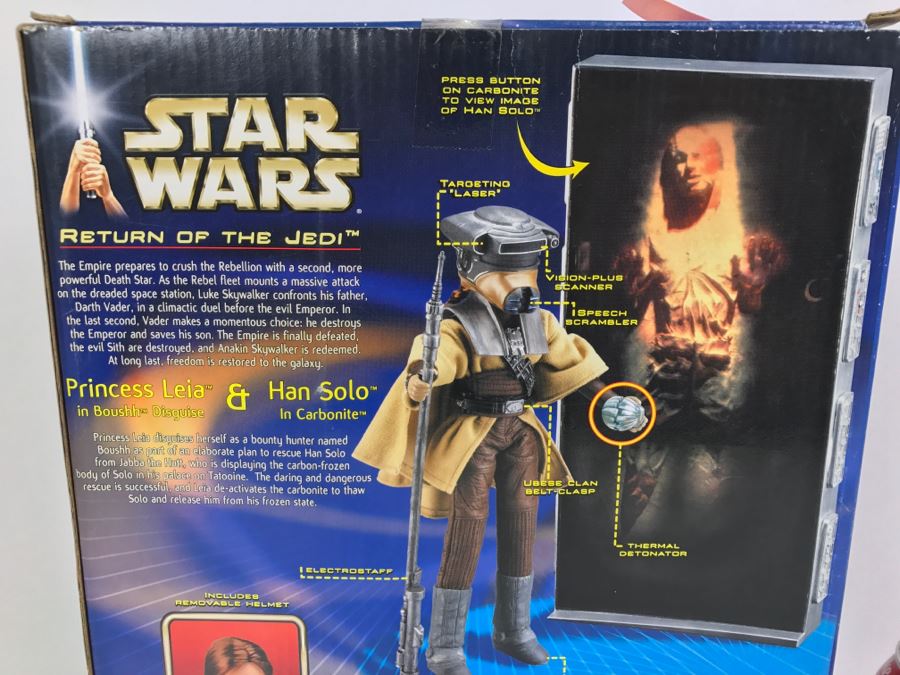 STAR WARS Return Of The Jedi Princess Leia In Boushh Disguise and Han Solo In Carbonite Hasbro 2002 New In Box [Photo 10]
