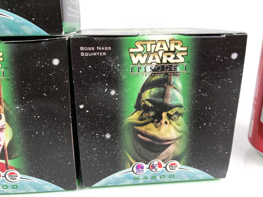 STAR WARS Episode 1 The Phantom Menace Taco Bell/KFC/Pizza Hut Collectors Items Naboo Set of 7 Including Anakin Skywalker, Opee Sea Creature, Jar Jar Binks, Queen AmiDala, and Boss Nass New In Box [Photo 8]