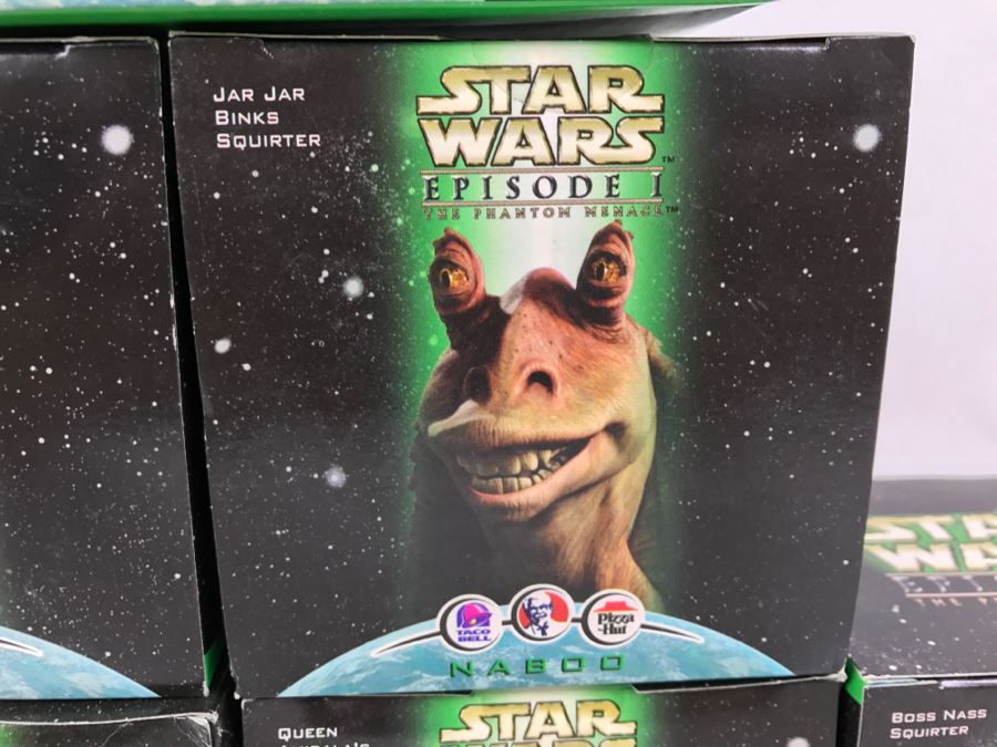 STAR WARS Episode 1 The Phantom Menace Taco Bell/KFC/Pizza Hut Collectors Items Naboo Set of 7 Including Anakin Skywalker, Opee Sea Creature, Jar Jar Binks, Queen AmiDala, and Boss Nass New In Box [Photo 5]