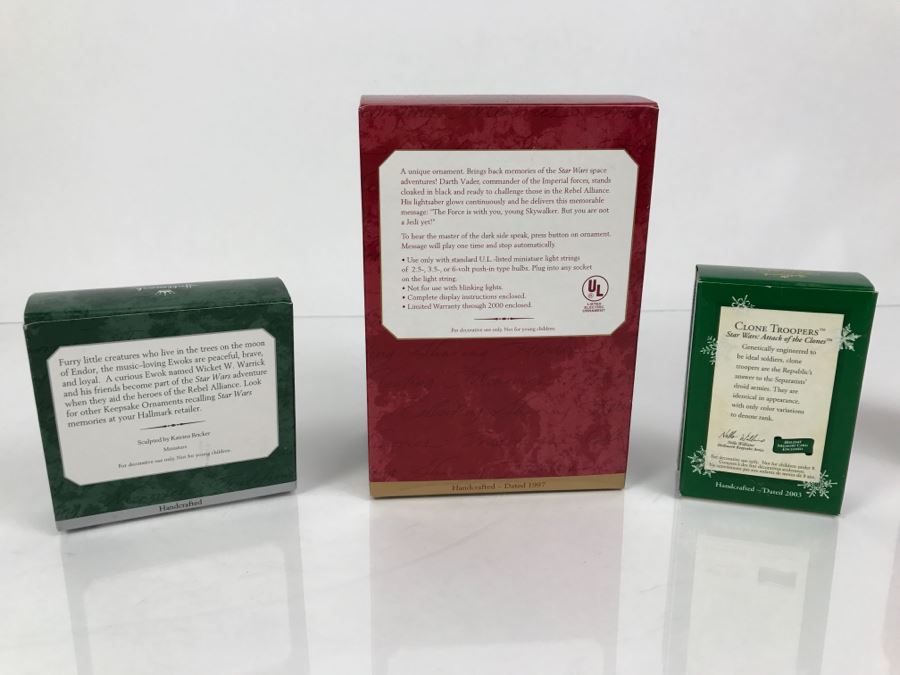 STAR WARS Assorted Christmas Hallmark Keepsake Ornaments 1 Each Ewoks 1998, Darth Vader 1997, and Clone Troopers 2003 New In Boxes [Photo 10]