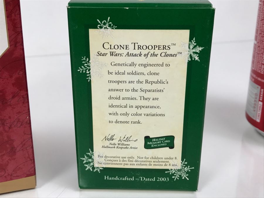 STAR WARS Assorted Christmas Hallmark Keepsake Ornaments 1 Each Ewoks 1998, Darth Vader 1997, and Clone Troopers 2003 New In Boxes [Photo 13]