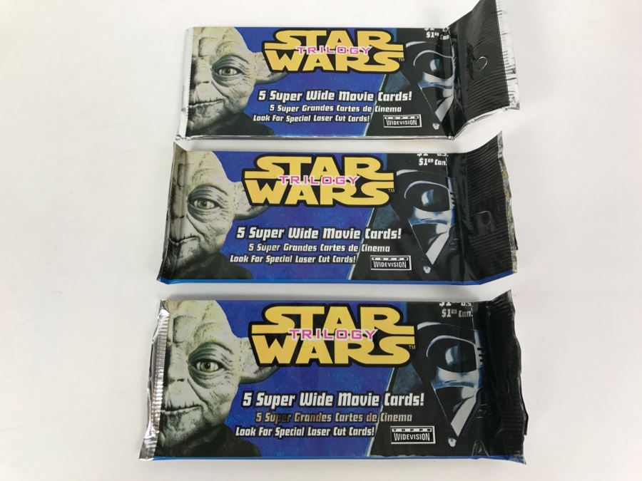 STAR WARS Trilogy 3 Packages of 5 Super Wide Movie Cards Topps 1997 New in Package [Photo 1]