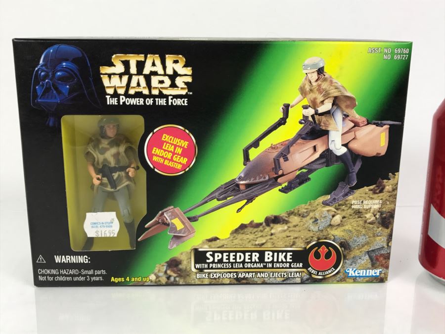 STAR WARS The Power Of The Force Speeder Bike With Princess Leia Organa In Endor Gear Kenner Hasbro 69760 1997 New In Box [Photo 1]