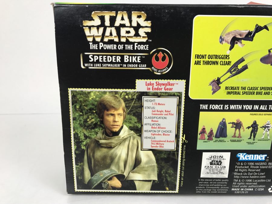 STAR WARS The Power Of The Force Rebel Alliance Speeder Bike With Luke Skywalker In Endor Gear Hasbro Kenner 1996 69760/69651 New In Box [Photo 9]