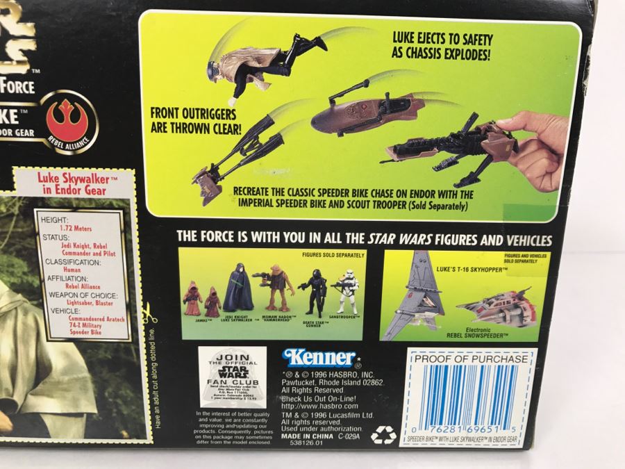 STAR WARS The Power Of The Force Rebel Alliance Speeder Bike With Luke Skywalker In Endor Gear Hasbro Kenner 1996 69760/69651 New In Box [Photo 10]