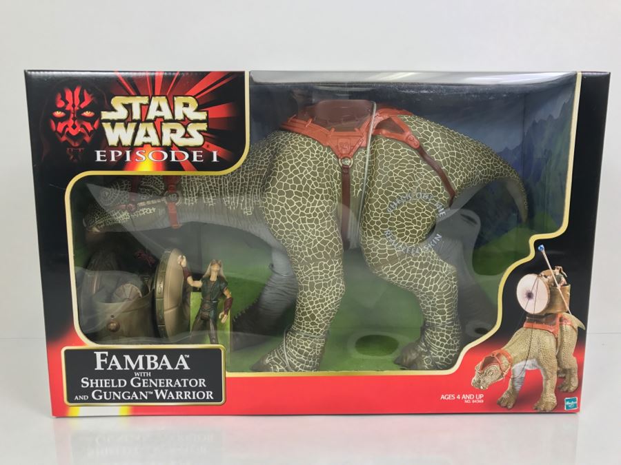 STAR WARS Episode 1 Fambaa With Shield Generator and Gungan Warrior Hasbro 1999 84369 New In Box [Photo 2]