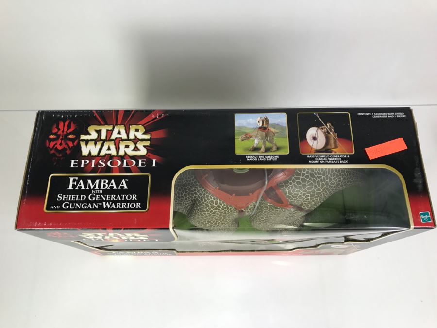 STAR WARS Episode 1 Fambaa With Shield Generator and Gungan Warrior Hasbro 1999 84369 New In Box [Photo 16]