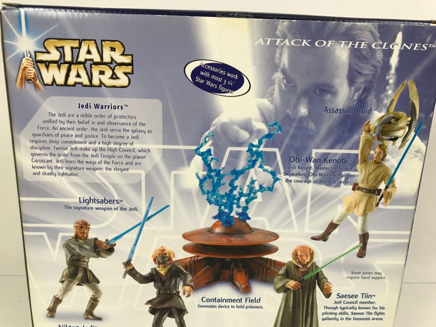 STAR WARS Attack Of The Clones Jedi Warriors With Nikto Jedi, Plo Koon, Saesee Tiin, Obi-Wan Kenobi, Assasin Droid, And Containment Field Hasbro 2003 26720 New In box [Photo 14]