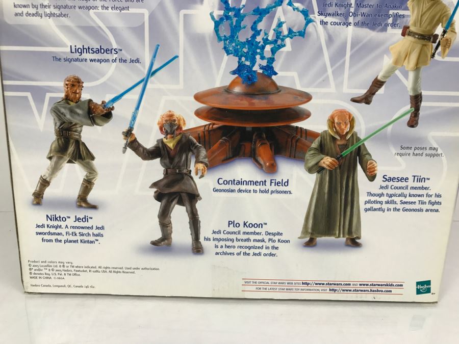 STAR WARS Attack Of The Clones Jedi Warriors With Nikto Jedi, Plo Koon, Saesee Tiin, Obi-Wan Kenobi, Assasin Droid, And Containment Field Hasbro 2003 26720 New In box [Photo 15]