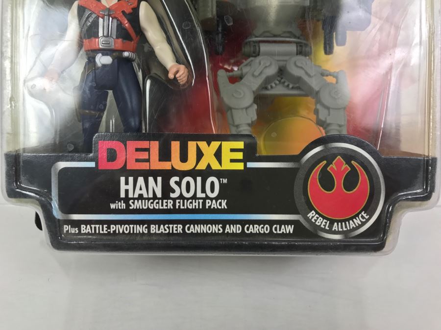 STAR WARS Rebel Alliance Deluxe Han Solo With Smuggler Flight Pack Kenner Hasbro 1996 69610/69612 New On Card [Photo 8]