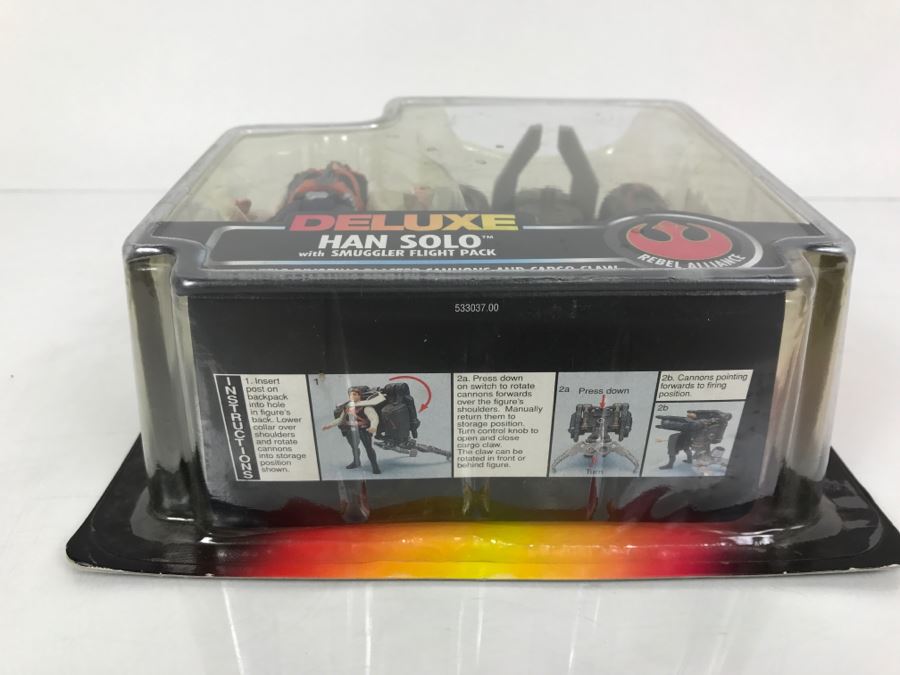 STAR WARS Rebel Alliance Deluxe Han Solo With Smuggler Flight Pack Kenner Hasbro 1996 69610/69612 New On Card [Photo 9]