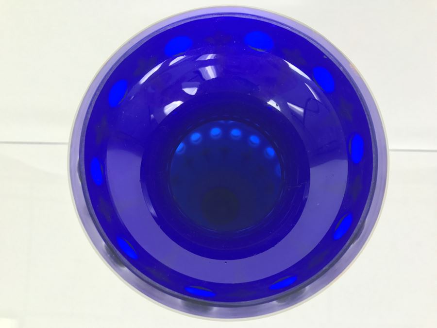 LARGE Vintage Bohemian Vase Art Glass White Cased Cut to Blue 16'H x 7'W [Photo 7]