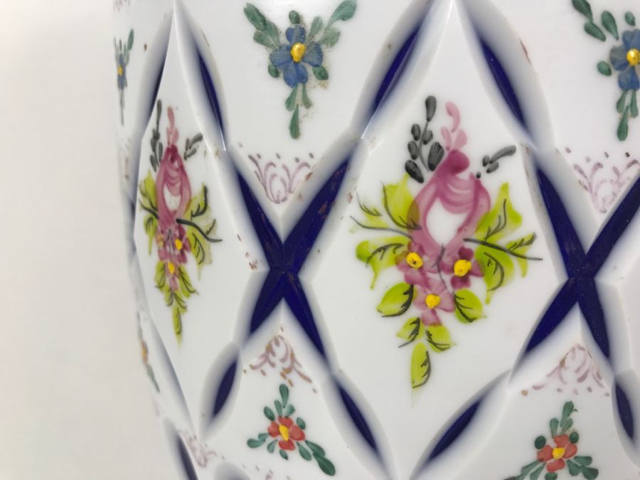 LARGE Vintage Bohemian Vase Art Glass White Cased Cut to Blue 16'H x 7'W [Photo 8]