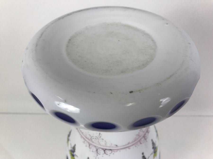 LARGE Vintage Bohemian Vase Art Glass White Cased Cut to Blue 16'H x 7'W [Photo 9]