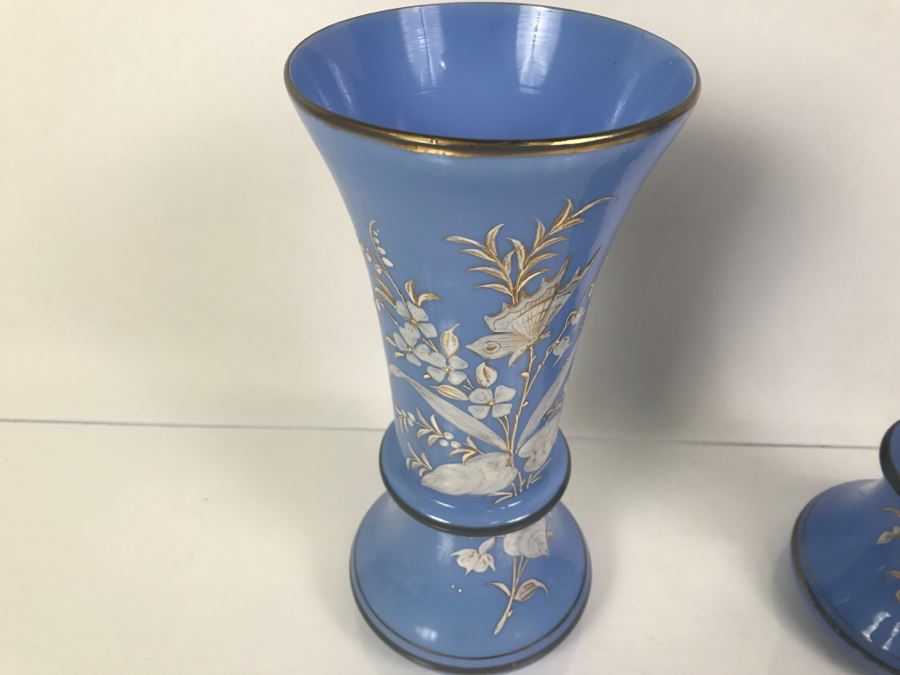 Pair Of Victorian Light Blue Glass Vases 9.5'H [Photo 7]