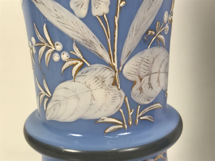 Pair Of Victorian Light Blue Glass Vases 9.5'H [Photo 5]