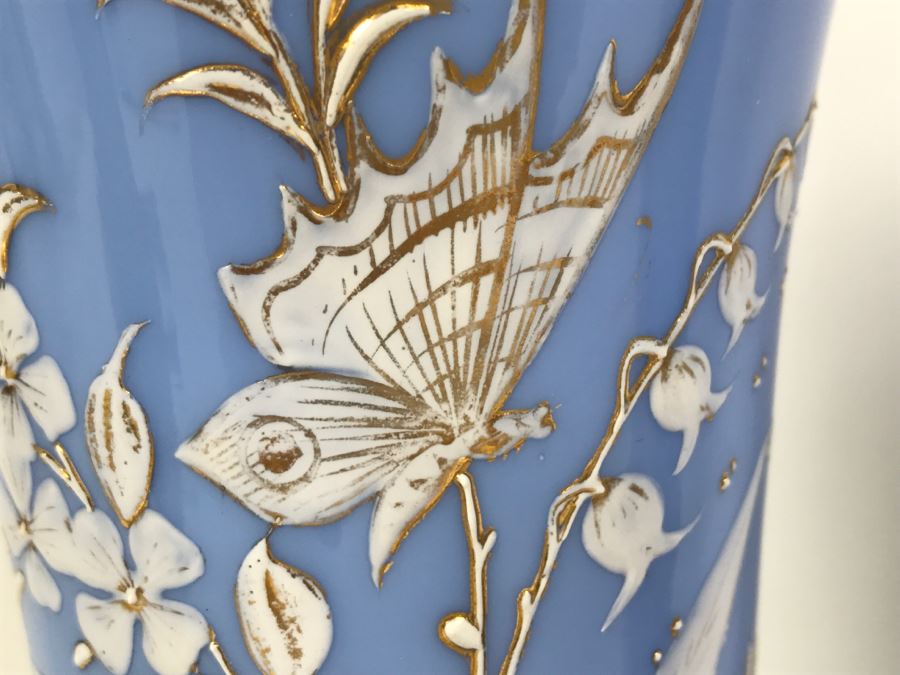 Pair Of Victorian Light Blue Glass Vases 9.5'H [Photo 4]