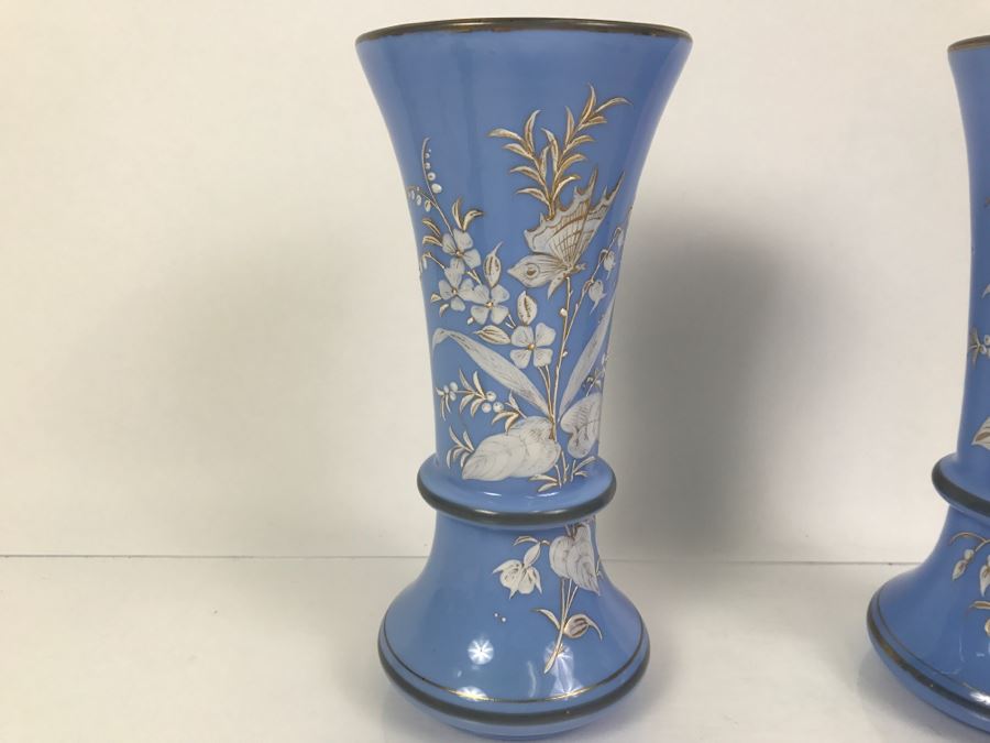 Pair Of Victorian Light Blue Glass Vases 9.5'H [Photo 2]