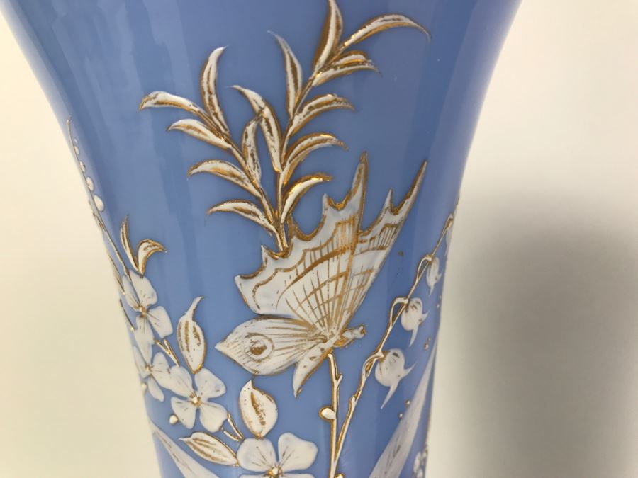 Pair Of Victorian Light Blue Glass Vases 9.5'H [Photo 3]